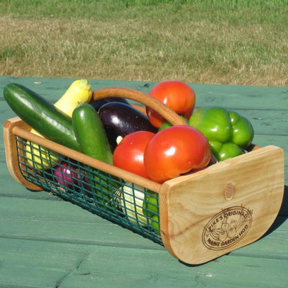 Maine Garden Hod Basket for Vegetable Gardening and Harvest Gathering or Farmhouse Decor, Pine and Oak with PVC Wire Mesh, USA Made, 16 x 9 in, 8 quart