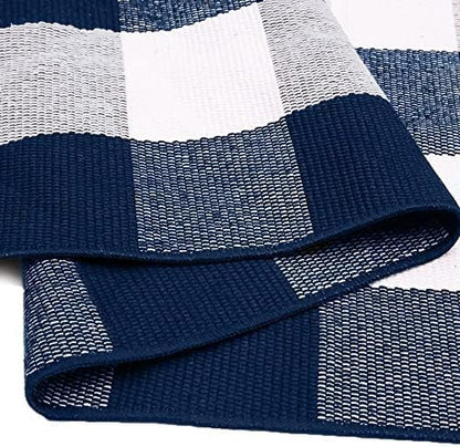 IOHOUZE Buffalo Plaid Checkered Rug 27.5" X 43" Front Door Mats, Washable Area Rugs for Front Porch Decor, Spring Summer Welcome Mats Outdoor, Navy White Rug for Farmhouse/Entryway/Home Entrance
