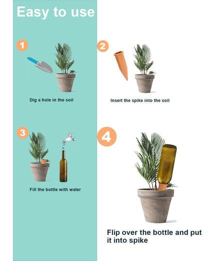 vensovo 10pcs Terracotta Watering Spikes - Green Automatic Self Watering Stakes, Plant Watering Devices for Wine Bottles Recycled Bottles, Clay Plant Garden Waterers for Vacations