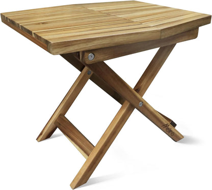 Melino Wooden Folding Outdoor Side Table, FSC Certified Acacia Weatherproof Side Tables, Wood Folding Small Table for Outdoor, Patio, Porch, Pool, Backyard, Garden, Balcony and Deck - Natural