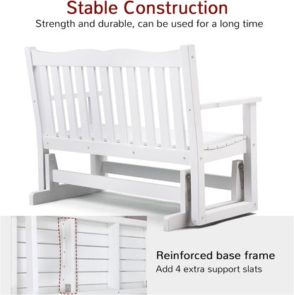 Stoog Outdoor Glider, 2 Person All-Weather Glider Bench with 800 lbs Weight Capacity, Never Fade or Rot, for Backyard, Garden, Deck, and Poolside, White
