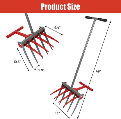 2-in-1 Broad Fork Garden Tool, Manual Hand Cultivator & Tiller, Heavy Duty Twist Tiller with 5+4 Steel Tines, Pitchfork for Soil Loosening, Digging, and Lawn Aeration