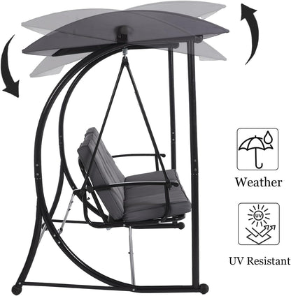 Patio Swing with Canopy, Outdoor Swinging Bench with Stand, Backyard Swings for Adults, 2 in 1 Porch Swing Bed, Outdoor Patio Swings,Yard Heavy Duty Covered Patio Swing, Grey