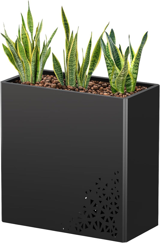 24 Inch Tall Planter Box 24Hx24Lx12W Galvanized Steel Planter with Removable Insert Shelf | Durable Rectangular Planters for Porch, Patio, Yard, Garden (Black)