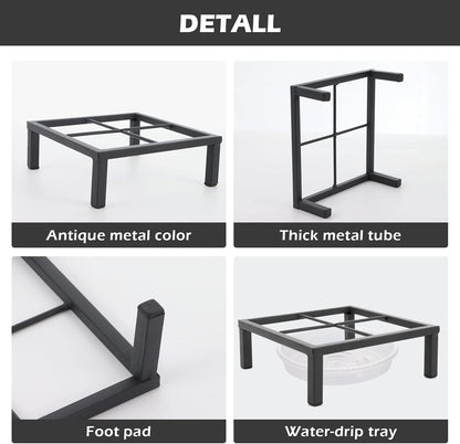6" Small Metal Duty floor Potted Plant Stand Flower Pot Holder with Saucer Indoor Outdoor Rustproof Iron Garden Container Square Supports Rack for Planter ,2 Pack(back color )