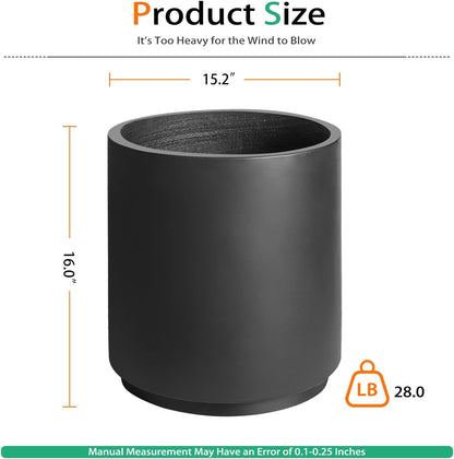 Round Concrete Planter Outdoor Indoor, Large Cement Plant Pots for Flowers (Black, 16 inch)