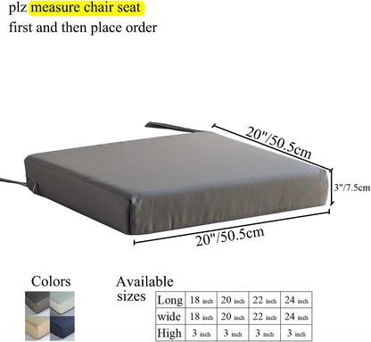 Patio Chair Cushions Set of 2 Non Slip Bottom Chair Pad with Ties Waterproof Square Outdoor Seat Cushion Replacement for Garden Swing Furniture 20x20 Inch, Gray