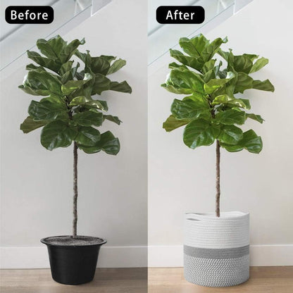 TIMEYARD Woven Cotton Rope Plant Basket for 10" Flower Pot Floor Indoor Planters, 11” x 11” Storage Basket Organizer Modern Home Decor, Grey and White Stripes