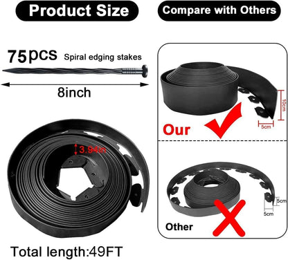 Landscape Edging 49FT,Garden Edging Borders Black [Extra Tall 4IN High] with 75pcs Plastic Stakes, Lawn Edging Flexible DIY Fence for Landscaping,Flower Bed,Grass,Gravel,Tree Surrounding