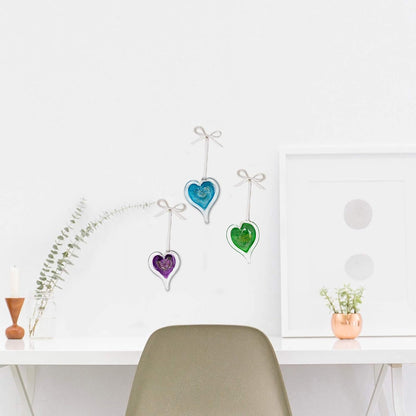 Luke Adams Glass Hanging Hearts – Hand Blown Glass Heart Ornament for Windows or Gifts – Colorful Blown Glass Hearts Decor (May - Emerald)