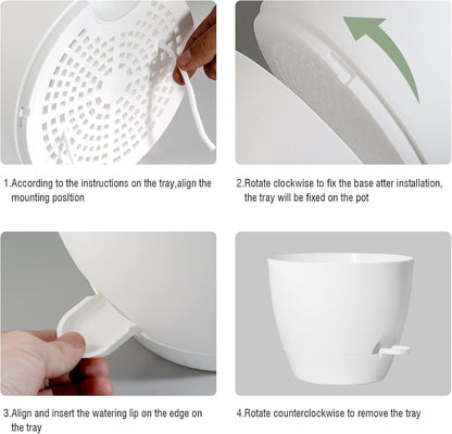 10/9/8 inch Self Watering Pots, Set of 3 Plastic Planters with Mesh Drainage Holes and Deep Reservoir for Indoor Outdoor Garden Plants and Flowers, White
