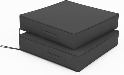 Patio Chair Cushions 24 X 24 X 5 Inch Waterproof Outdoor Seat Cushions for Patio Furniture, Outdoor Sofa Couch Pads with Ties & Handle, Set of 2, Grey
