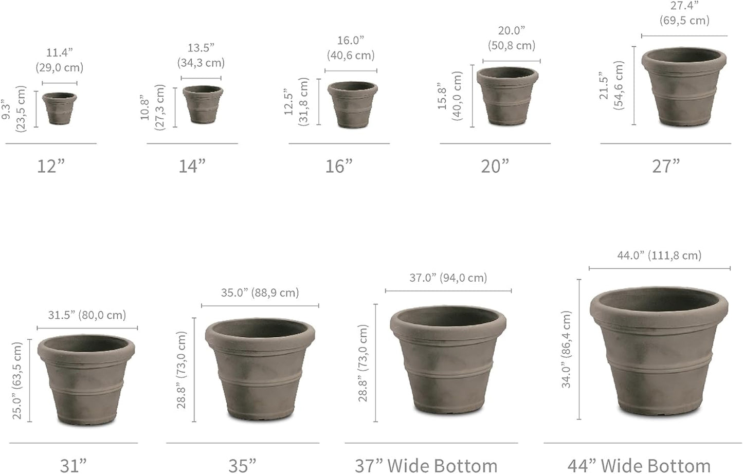 Crescent Garden Brunello Classic Rolled Rim Planter Pot, Indoor/Outdoor Weather-Safe Round Plant Pot, Premium Plastic Flowerpot for Houseplants, Herbs - 16''W (Parchment)