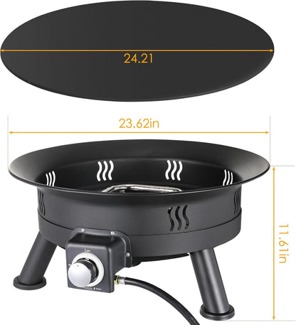 TLSUNNY 24'' Propane Fire Pit，58,000 BTU Portable Smokeless Firebowl with Self Igniter,Cover，Lava Rocks，Gas Cylinder Holder for Camping，Outdoor Living，Patio，Backyard,Tailgating,Garden，Deck,RV