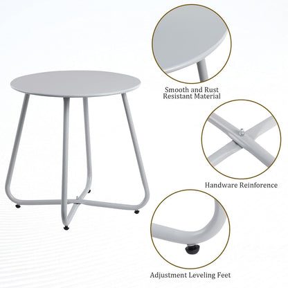 HollyHOME Round Metal Side Table, Rust-Resistant Patio Small Plant Stand, Outdoor 17.32'' Portable End Table for Balconies, Gardens, Living Rooms and Bedrooms, Grey