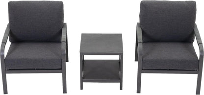 3 Piece Outdoor Bistro Set, All Day Hand-Woven Rattan Patio Furniture Set with Aluminium Frame and Coffee Table, Waterproof Fabric, Thickened Sponge Cushion, Suitable for Patio, Deck,Grey