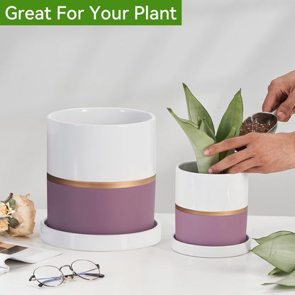 Ekirlin 4 inch Plant Pot - Ceramic Flower Planters Indoor - Modern Succulents Containers with Drain Hole Saucer, Decorate Home, Office & Outdoor (Purple)