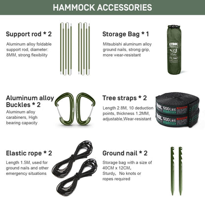 ETROL Camping Hammock with Mosquito Net,3 in 1 Function Parachute Portable Hammock,Double & Single Hammocks Tent for Travel Outdoor Indoor Hiking Patio - with Tree Straps,Carabiners,Aluminium Poles