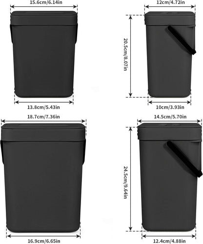 Domiella 2 Pack 1.3 + 0.8Gal Hanging Small Trash Can with Lid, Kitchen Compost Bin for Counter Top Under Sink, Sealed Food Waste Bin, Mountable Indoor Compost Bucket for Cupboard/Bathroom (Black)