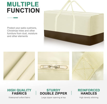 Extra Large Patio Outdoor Waterproof Cushion Storage Bag, Outdoor Cushion Furniture Storage Bag with Handles and Zippered 68 x 30 x 20 Inch, Beige