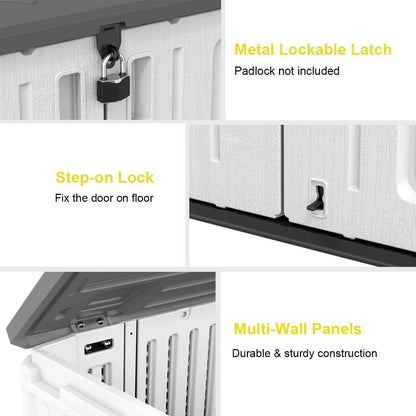 KINYING Outdoor Storage Shed-Horizontal Storage Cabinet Waterproof for Garden, Patios, Backyards, 35 Cu.ft Resin Tool Shed for Garbage Cans, Small Tools, Lawn Mower,Off-White Color