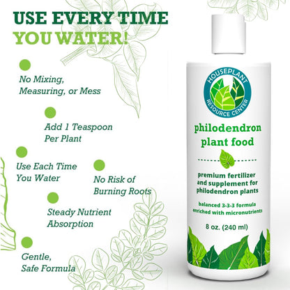 Philodendron Fertilizer – Liquid Plant Food for Strong Roots, Healthy Growth & Lush Foliage | 3-3-3 NPK Formula with Sea Kelp, Humic & Fulvic Acid | Essential Nutrients for Tropical Houseplants | 8 oz