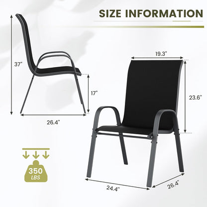UDPATIO Patio Chairs Set of 6, Stackable Outdoor Dining Chairs with High Back, Breathable Textilene Fabric Outdoor Chair All Weather, 350LBS Capacity for Garden, Backyard (Black)