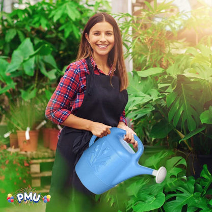 PMU 2 Gallon Watering Can - Garden Watering Can for Indoor & Outdoor Plants - Plastic Water Can with Detachable Sprinkler Head - Large Water Pot, Made in USA - Blue Pkg/6