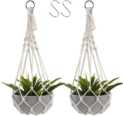 Artilady Macrame Plant Hanger Large Hanging Planter for Indoor Plants Holder White Cotton Rope Hanging Plant Basket Handmade Outdoor Window Boho Plant Wall Decor