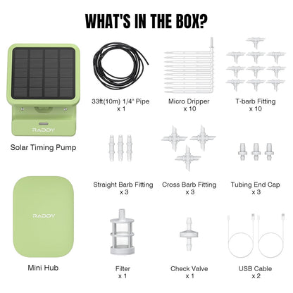 Raddy WS-2 Wi-Fi Automatic Watering System, Solar Drip Irrigation System, APP Control with Flexible Mini Hub, Water Shortage Alert, 2600mAh Built-in Battery, Easy DIY for Potted Plants, Balcony