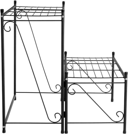 DOEWORKS 2 Tier Metal Plant Stand Storage Rack Shelf, Flower Pot Holder Display Shelf, Black
