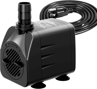 Submersible Pump 400GPH with AUTO-Shut-Off 6.5ft High Lift for Fountains, Hydroponics, Ponds, Aquariums & More