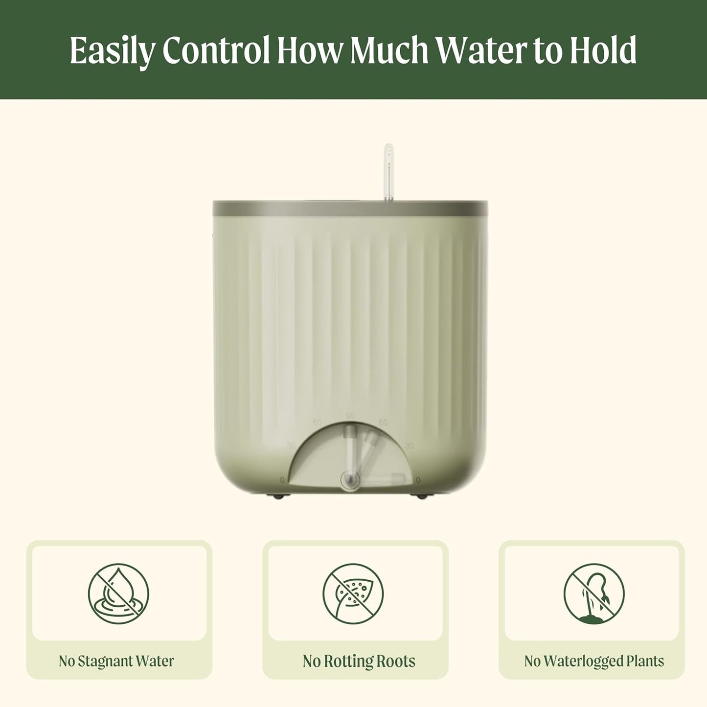 Vego garden Self Watering Pots Home Planters with Water Gauge for Effortless Indoor Plants Sage Green