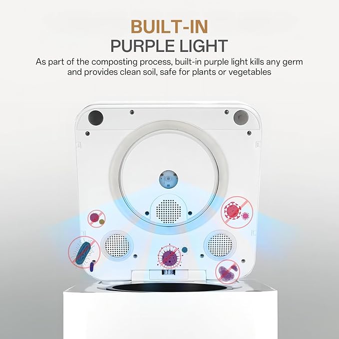 3.3L Electric Composter for Kitchen Smart Compost Bin Indoor with Intelligent LED Display High Temperature and UV Sterilization Odor Removal One Click Turn Food Waste to Fertilizer