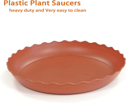 Large Plant Saucer 16 inch, 2 Pack Heavy Sturdy Plastic Plant Tray for Planter, Flower Saucers for Indoors, Flower Pots Saucers, Plant Drainage Tray Round (Terracotta)