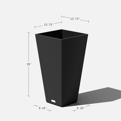Veradek V-Resin Indoor/Outdoor Taper Planter (Black, 26 inch - 2 Pack with 2 Saucer Trays)