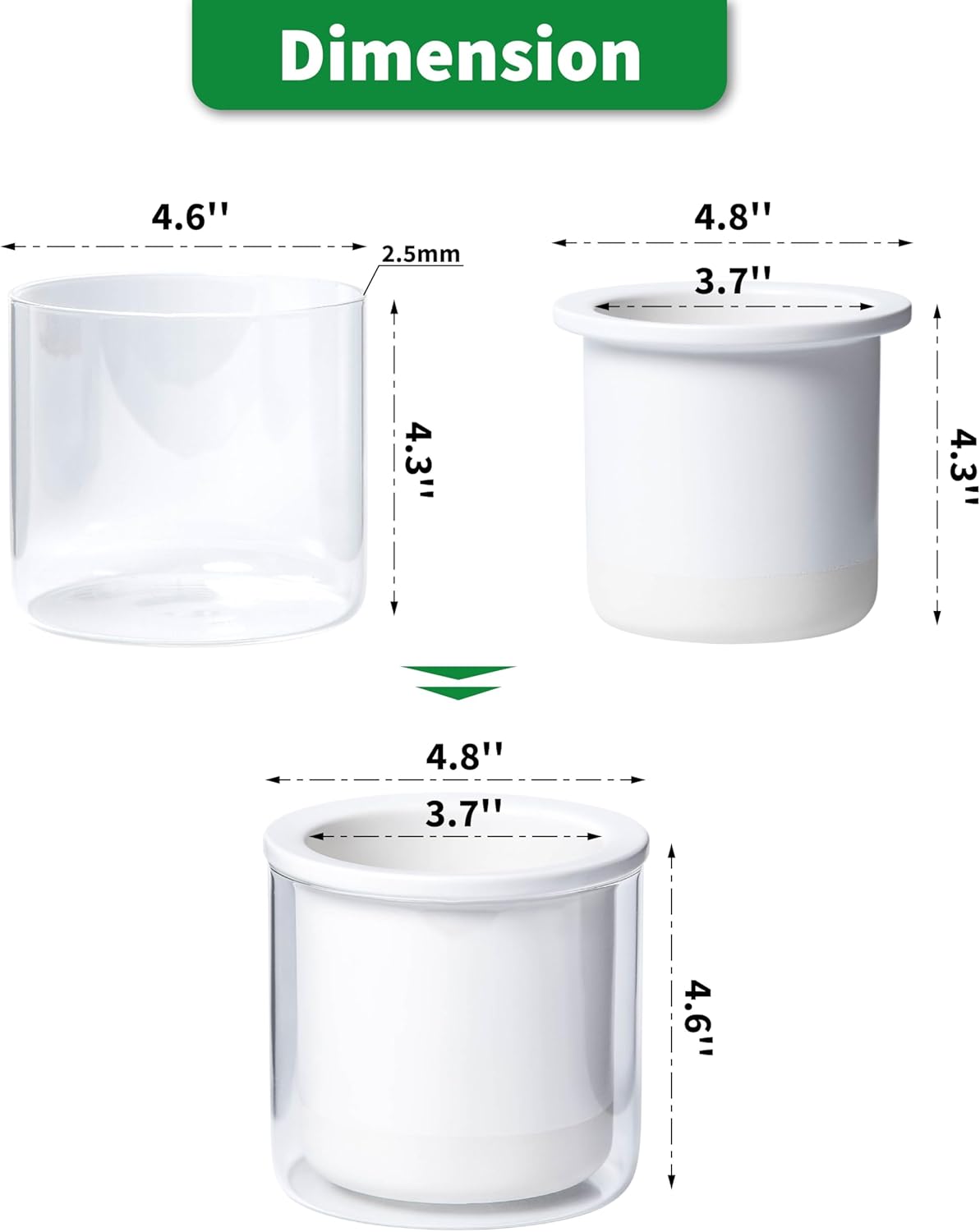 Phoenix Vine 4 Inch Self Watering Planter Pot, Design White Terracotta Pots for Plants, Indoor Cylinder Terra Cotta Pots with Glass Vase, Set of 4, 51-B-E-4