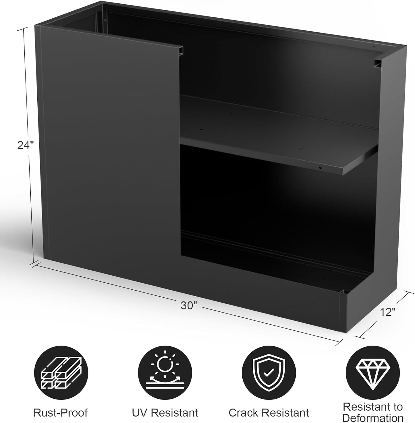 Tall Metal Planter Box for Outdoor Plants 30" L x 12" W x 24" H, Heavy Duty Steel Large Planter Box with Removable Insert Shelf, Modern Décor for Tall Plants, Trees, Flowers (Black)