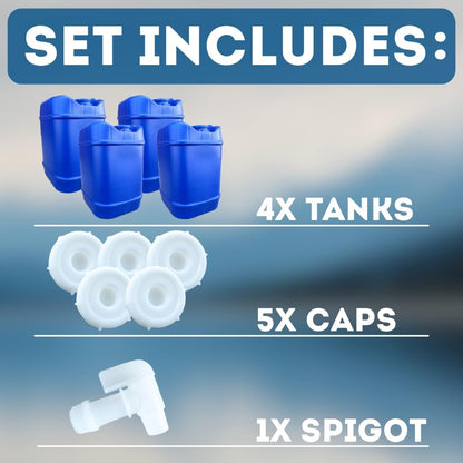 5-Gallon Stackable Water Storage Containers, 5 Gallons Each w/Lids + Spigot, Easy Fill, Survial Supply Emergency Water Storage for Camping and Disaster Preparedness, RV, 20 Gallon (4 Tanks)