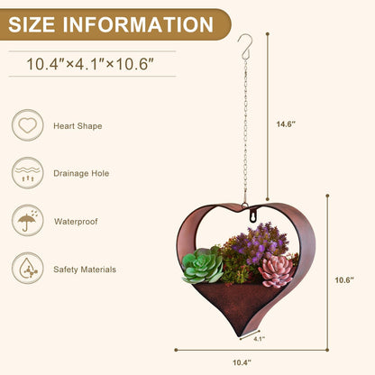 Metal Hanging Planters for Indoor & Outdoor Plants - Heart Shaped Planters for Wall or Window,Garden Patio or Indoor Decor for Women(Cooper)