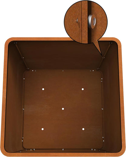 Corten Steel Planter Box 24" L x 24" W x 24" H,Large Metal Square Planter for Outdoor Plants,Metal Cube Flower Pot with Drainage Hole for Porch Hotel Patio Yard