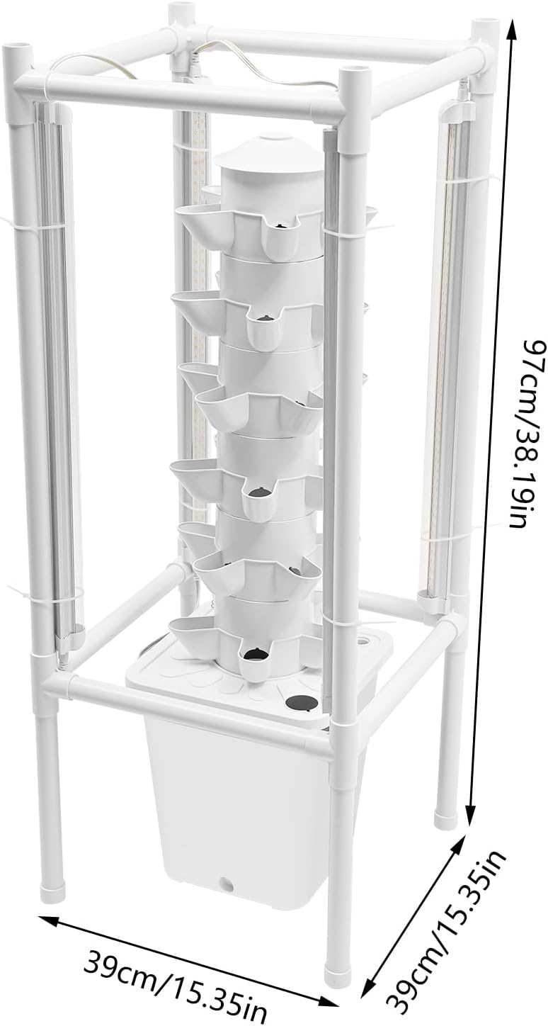 Hydroponics Vertical Growing Kit with Grow Lights 30 Plant Garden Hydroponic Growing System Outdoor Outdoor Indoor Vertical Garden Planter Tower with Automatic Watering for Herbs Fruits Vegetables