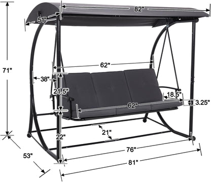Patio Swing with Canopy, Outdoor Swinging Bench with Stand, Backyard Swings for Adults, 2 in 1 Porch Swing Bed, Outdoor Patio Swings,Yard Heavy Duty Covered Patio Swing, Grey