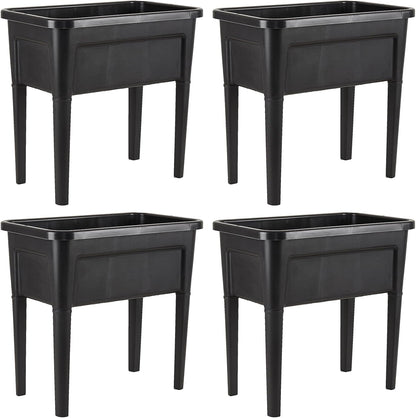 4 Pcs Plastic Raised Garden Beds with Legs，16 Gallon Outdoor Elevated Garden Planter Box，Perfect for Flowers, Vegetables, and Herbs