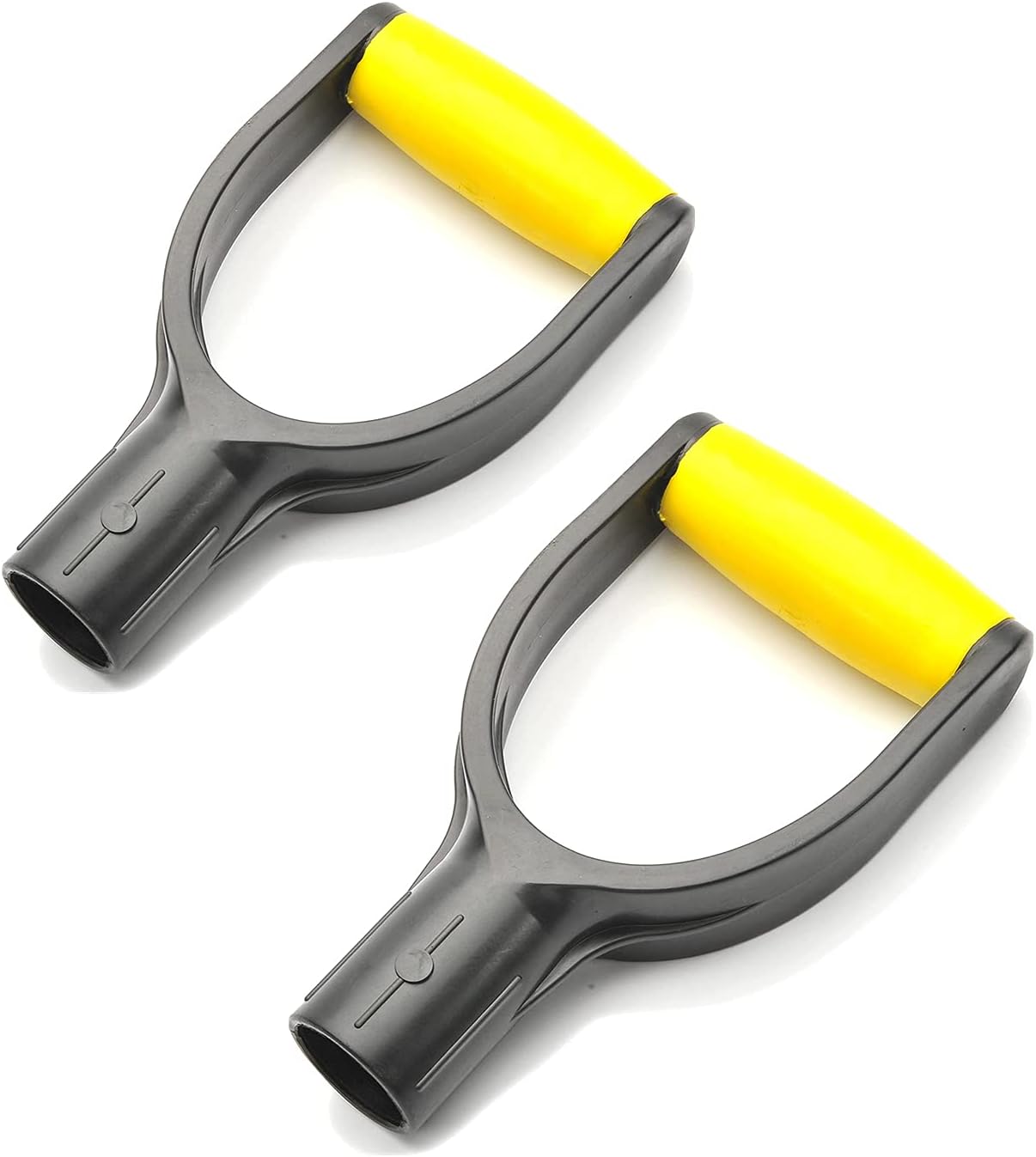 MroMax 2Pcs Shovel D Grip Handle, 1-1/4" Inner Diameter 32mm PVC Spade Snow Shovel Replacement Handle Garden Accessories for Digging Raking Tool Yellow-Black