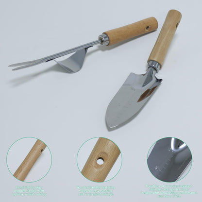 LeMotech Garden Tool Set, 2Pcs Gardening Hand Tools, Stainless Steel Transplant Shovel and Weeder with Handle, Outdoor Gardening Kit for Women Men
