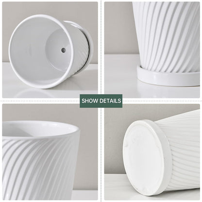 Ton Sin Plant Pots,White 6 Inch Flower Pots for Plants,Ceramic Planter with Drainage Holes,Indoor Planter Pots with Saucer,Outdoor Garden Pots (White, 4 Pack)