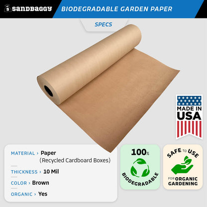 Sandbaggy Biodegradable Landscape Fabric - Garden Paper for Weeds - Paper Mulch Rolls - Made in America (5 ft x 475 ft, 1)