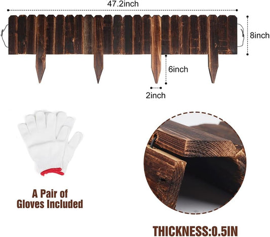 2 Pack Garden Wooden Fence Anti-Corrosive Outdoor Landscape Edging Flexible Decorative Border with a Pair of Gloves for Garden Yard Flower Tree Fence - 7.9'' H x 47'' L