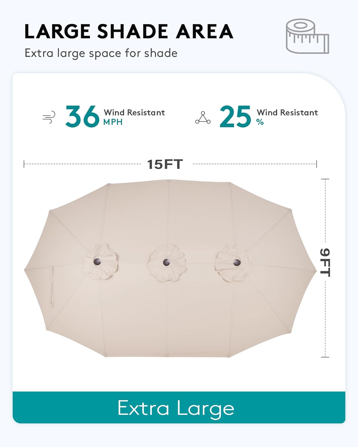 SERWALL HDPE Patio Furniture Set with 15FT Double Side Patio Umbrella, All Weather Wood-Like Outdoor Sofa Sectional Couch, Black Patio Furniture with Khaki Cushions